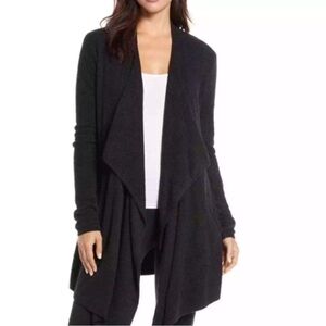 EUC Barefoot Dreams Bamboo Chic Lite Black Open Waterfall Sweater Cardigan L/XL